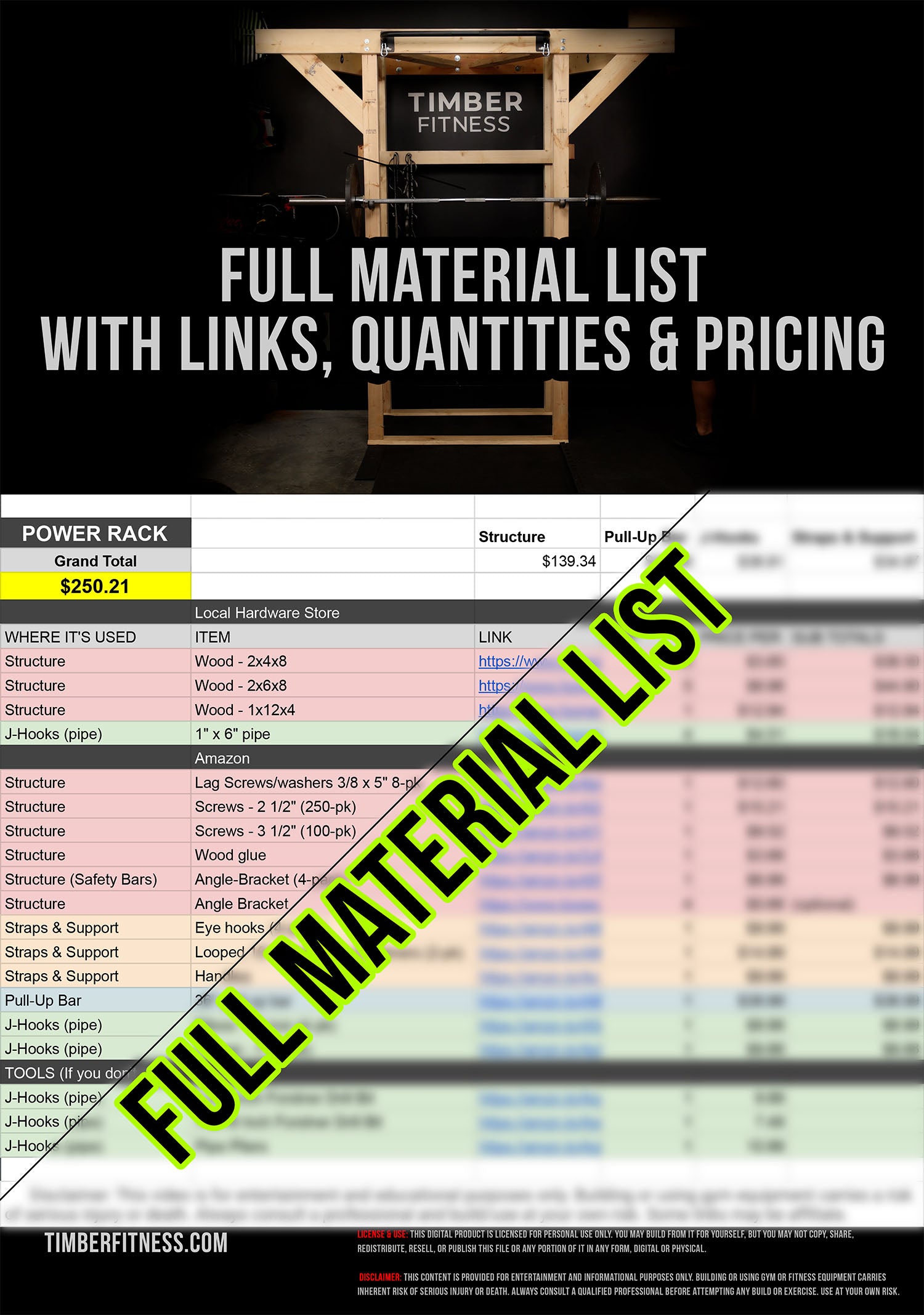 Timber Fitness Power Rack – Complete Material List (Free Download)